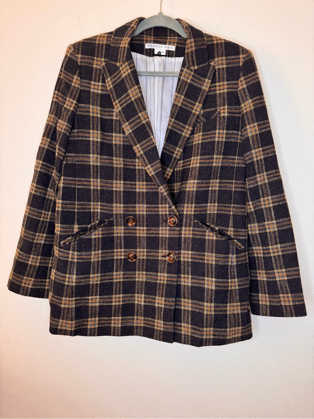 Veronica Beard Oria Black and Brown Plaid Double-Breasted Blazer - Picture 5 of 9